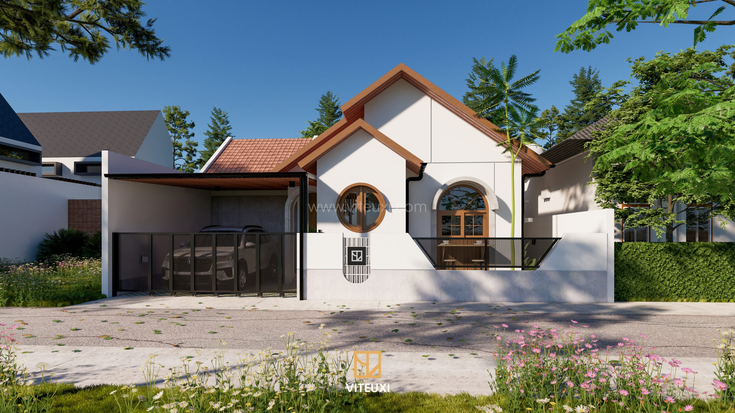 Desain Rumah Japandi Tropis dengan Open Plan dan Area Bar Outdoor di Bantul